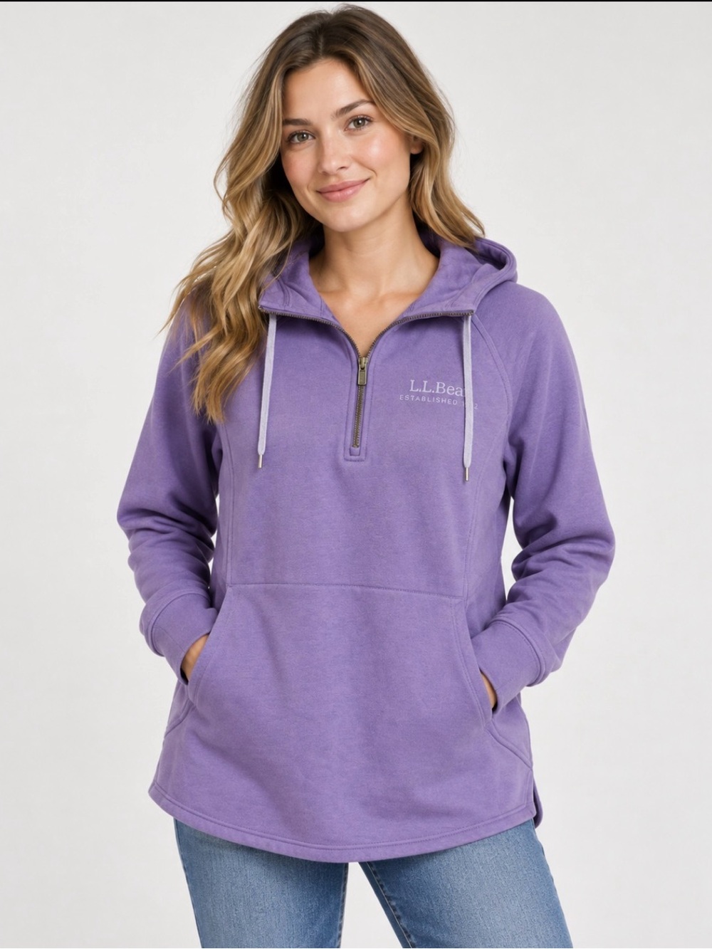 L.L. Bean Women's Purple Quarter-Zip Hoodie Sweater